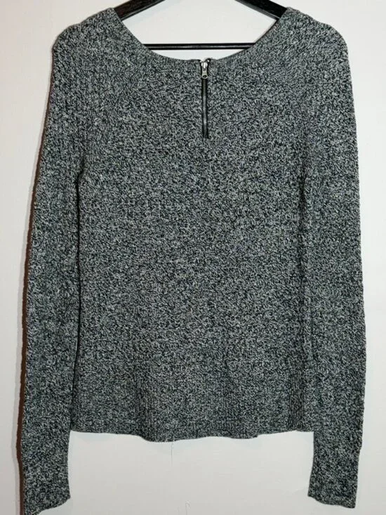American Eagle Knit Sweater Small Gray Black Marled Zip Back Lightweight - Picture 3 of 8